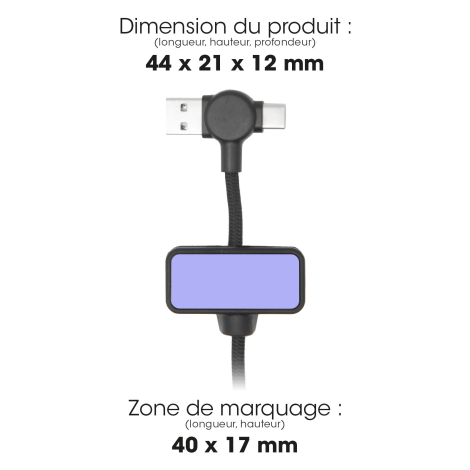 Boîtier central avec dimensions et zone de marquage.