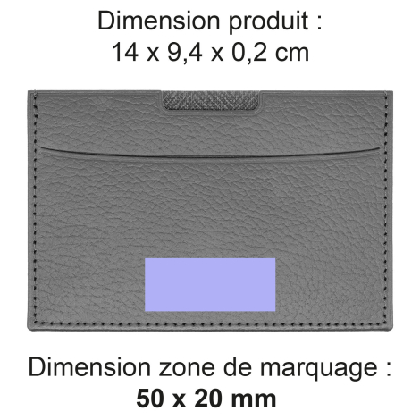 Étui avec dimensions et zone de personnalisation.