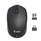 Souris sans fil noire vue de dessus avec exemple de personnalisation blanche sur la partie inférieure de la coque, accompagnée d Souris sans fil noire vue de dessus avec exemple de personnalisation blanche sur la partie inférieure de la coque, accompagnée d