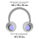 Casque avec dimensions et zones de marquage.