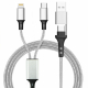 Câble 4 en 1 argenté avec ses connectiques. Câble 4 en 1 argenté avec ses connectiques.