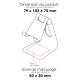 Schéma du support pliable pour smartphone avec dimensions du produit et zone de marquage sur la base. Schéma du support pliable pour smartphone avec dimensions du produit et zone de marquage sur la base.