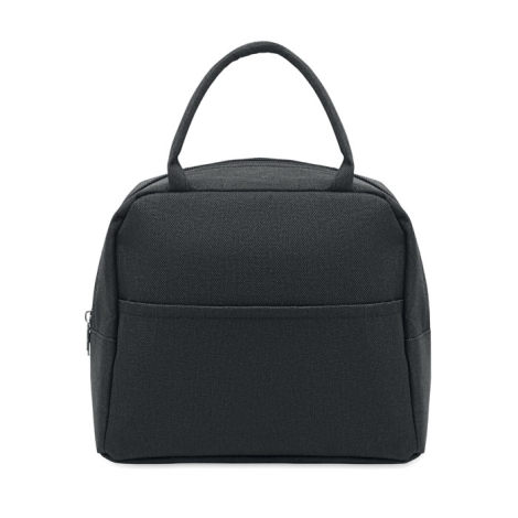 Vue arrière du sac noir avec une grande poche extérieure ouverte.