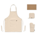 Ensemble de cuisine beige composé d’un tablier avec poche frontale, d’une manique matelassée, d’un gant de cuisine matelassé et Ensemble de cuisine beige composé d’un tablier avec poche frontale, d’une manique matelassée, d’un gant de cuisine matelassé et