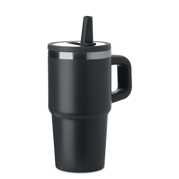 Mug 500 ml promotionnel en acier recyclé avec paille Aland Noir