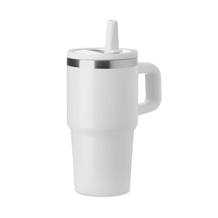 Mug 500 ml promotionnel en acier recyclé avec paille Aland Blanc
