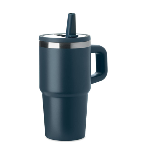 Mug 500 ml promotionnel en acier recyclé avec paille Aland