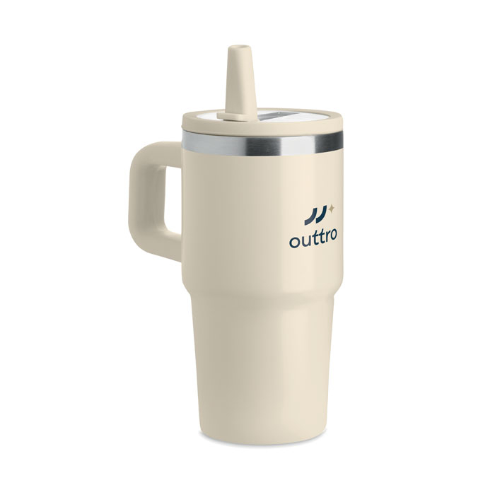 Mug 500 ml promotionnel en acier recyclé avec paille Aland Beige