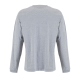 T-shirt gris chiné à manches longues vu de dos, avec épaules tombantes, coupe droite et ample, coutures visibles au niveau des é T-shirt gris chiné à manches longues vu de dos, avec épaules tombantes, coupe droite et ample, coutures visibles au niveau des é