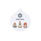 Boule de Noël à planter en papier ensemencé blanc, personnalisée avec le logo RADTEK et trois lutins de Noël colorés, présentée 