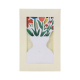 Calendrier vase fleuri en papier présenté dans sa pochette de protection beige avec fenêtre transparente laissant apparaître les