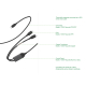 Visuel technique d'un câble de recharge noir à double sortie USB-C, avec gaine tressée et boîtier central gris foncé. Une portio Visuel technique d'un câble de recharge noir à double sortie USB-C, avec gaine tressée et boîtier central gris foncé. Une portio
