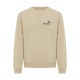 Sweat beige à col rond présenté de face, avec manches longues, poignets et bas en bord-côte. Une personnalisation noire associan Sweat beige à col rond présenté de face, avec manches longues, poignets et bas en bord-côte. Une personnalisation noire associan