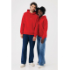 Homme et femme portant des sweats à capuche rouges, présentés de face en pied. Les deux modèles montrent une coupe droite, des m Homme et femme portant des sweats à capuche rouges, présentés de face en pied. Les deux modèles montrent une coupe droite, des m
