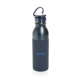 Gourde bicolore bleu marine à corps cylindrique et épaules métalliques bleu foncé satiné, présentée de face avec un logo bleu su