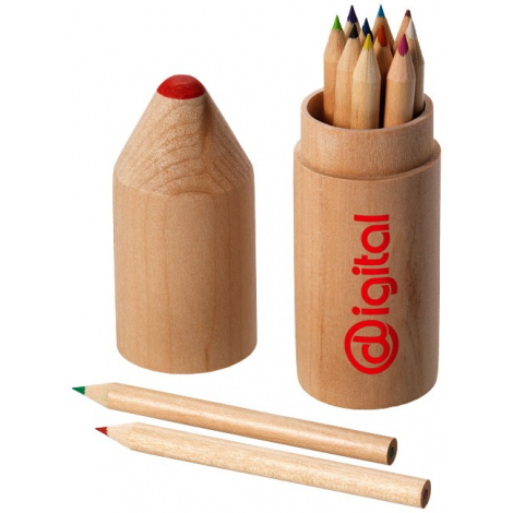 Set publicitaire de 12 crayons de couleur - Etui en bois