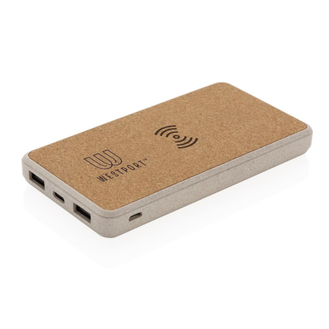 Powerbank induction publicitaire en paille de blé 8000 mAh