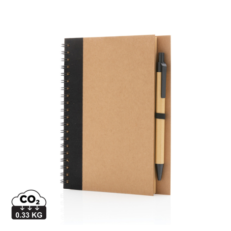 Cahier à spirales kraft publicitaire avec stylo