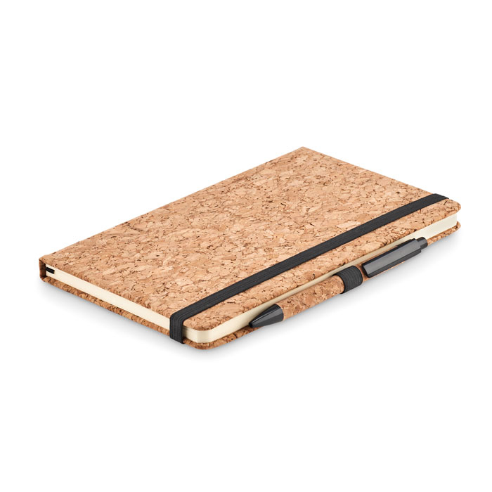 Carnet A5 en liège personnalisé avec stylo écolo SUBER SET Noir