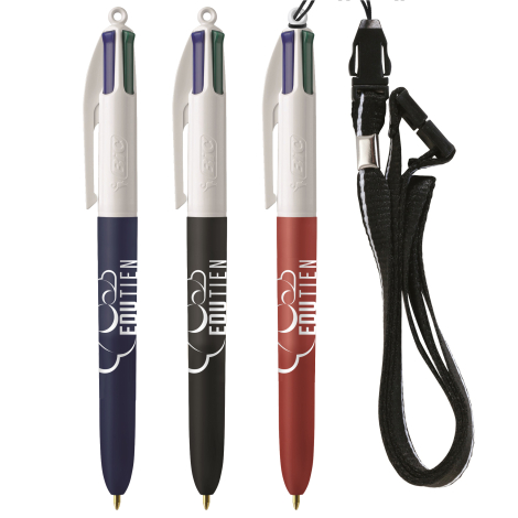 Stylo BIC® 4 Couleurs Soft personnalisé avec Lanyard