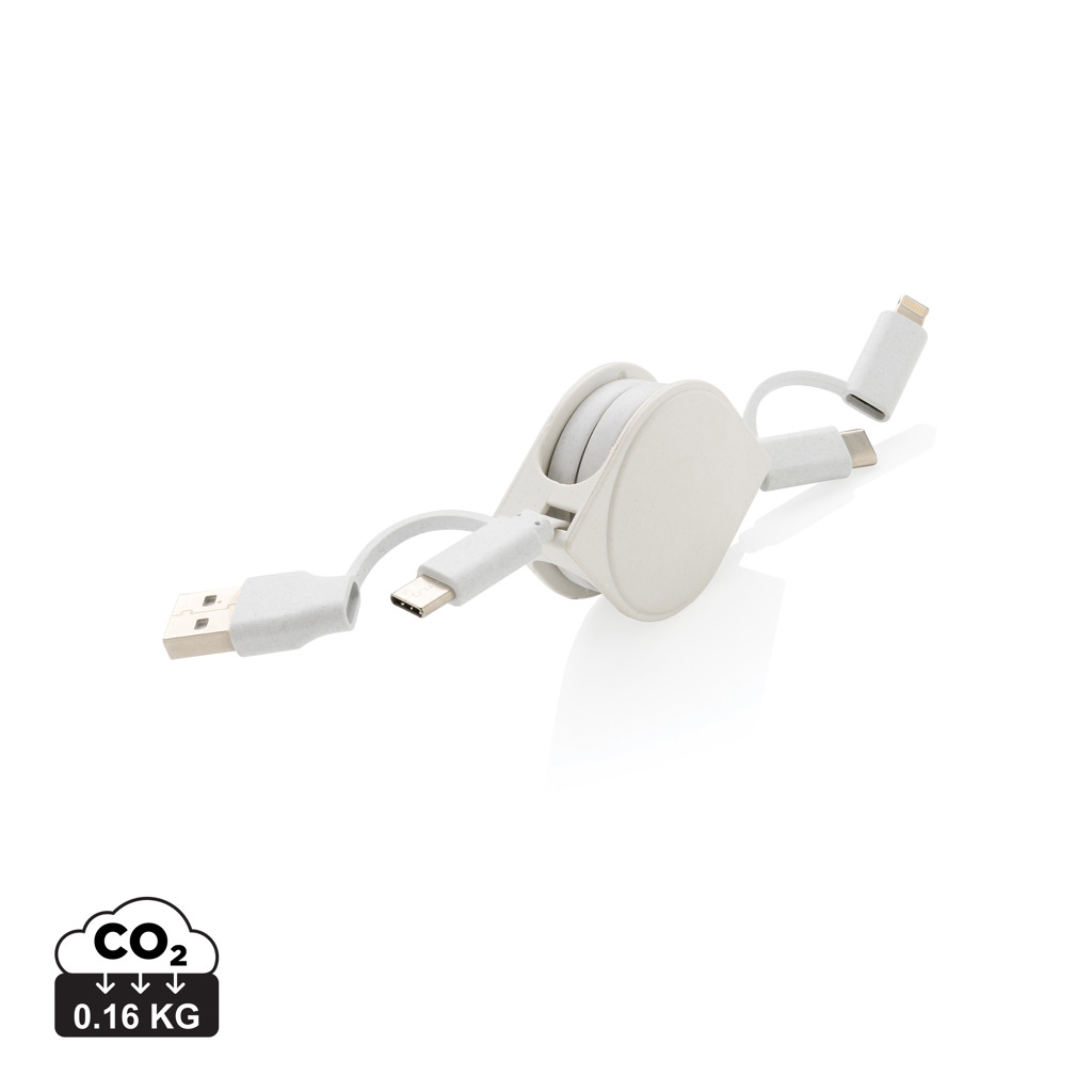 Câble charge et transfert 6 en 1 plastique recyclé personnalisé Blanc