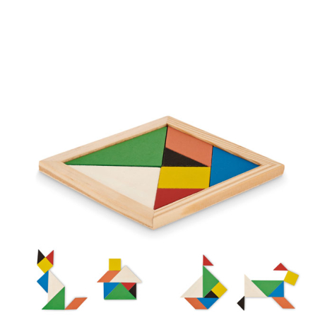 Puzzle en bois coloré publicitaire TANGRAM, Jeux Publicitaires