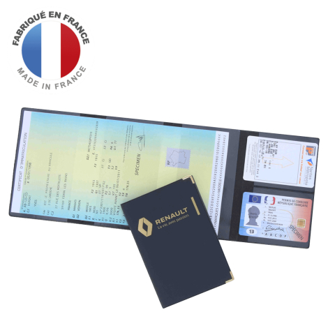 Porte-carte grise et papiers 4 volets personnalisé en PVC