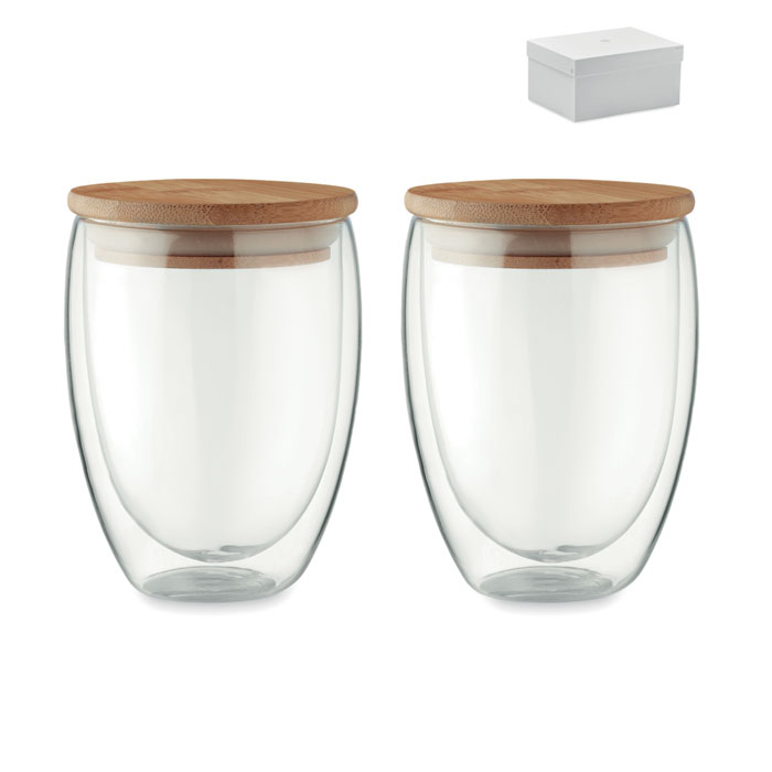 2 Verres couvercle bambou promotionnels 350 ml TIRANA Transparent