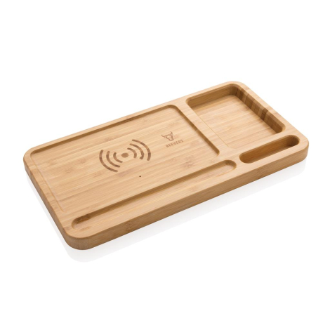 Organiseur de bureau en bambou à personnaliser avec chargeur 10W
