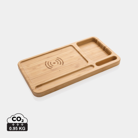 Organiseur de bureau en bambou à personnaliser avec chargeur 10W