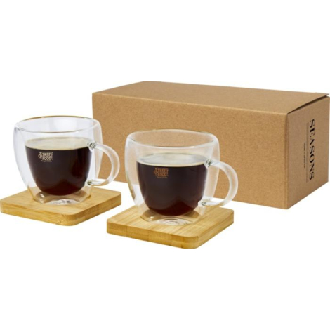 2 tasses en verre 100 ml et sous-verre en bambou Manti 