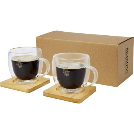 Set de 2 tasses promotionnelles 250 ml sous-verre bambou Manti 