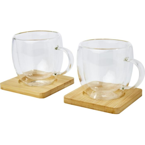 Set de 2 tasses promotionnelles 250 ml sous-verre bambou Manti 