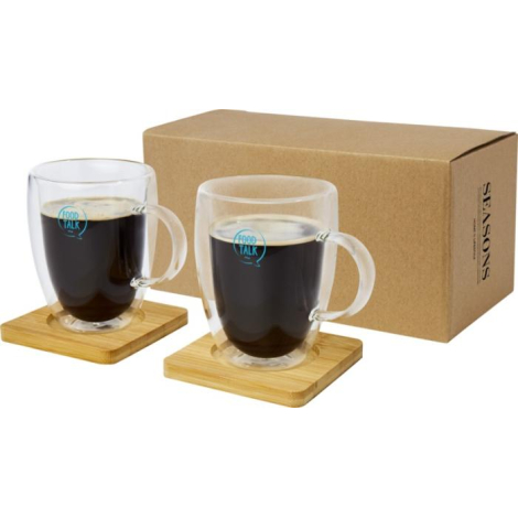 Tasses 350 ml promotionnelles et sous-verre en bambou Manti 