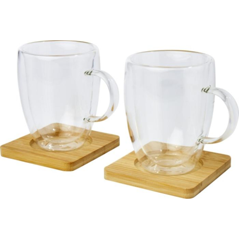 Tasses 350 ml promotionnelles et sous-verre en bambou Manti 