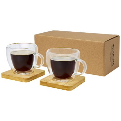 2 tasses en verre 100 ml et sous-verre en bambou Manti 