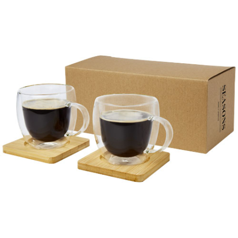 Set de 2 tasses promotionnelles 250 ml sous-verre bambou Manti 