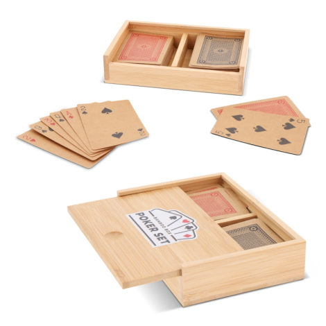 Boîte en bambou avec jeu de cartes à personnaliser
