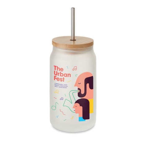 Mug verre givré promotionnel avec paille 400 ml BLIM Mug verre givré promotionnel avec paille 400 ml BLIM