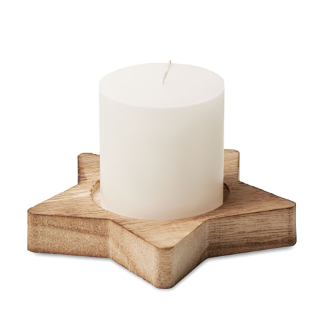 Bougeoir en bois publicitaire étoile avec bougie LOTUS