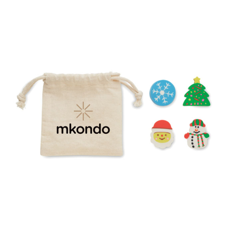 Set 4 gommes et sac en coton publicitaire RUBBIES