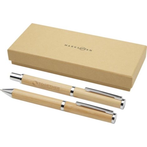Coffret publicitaire 2 stylos en bambou Apolys