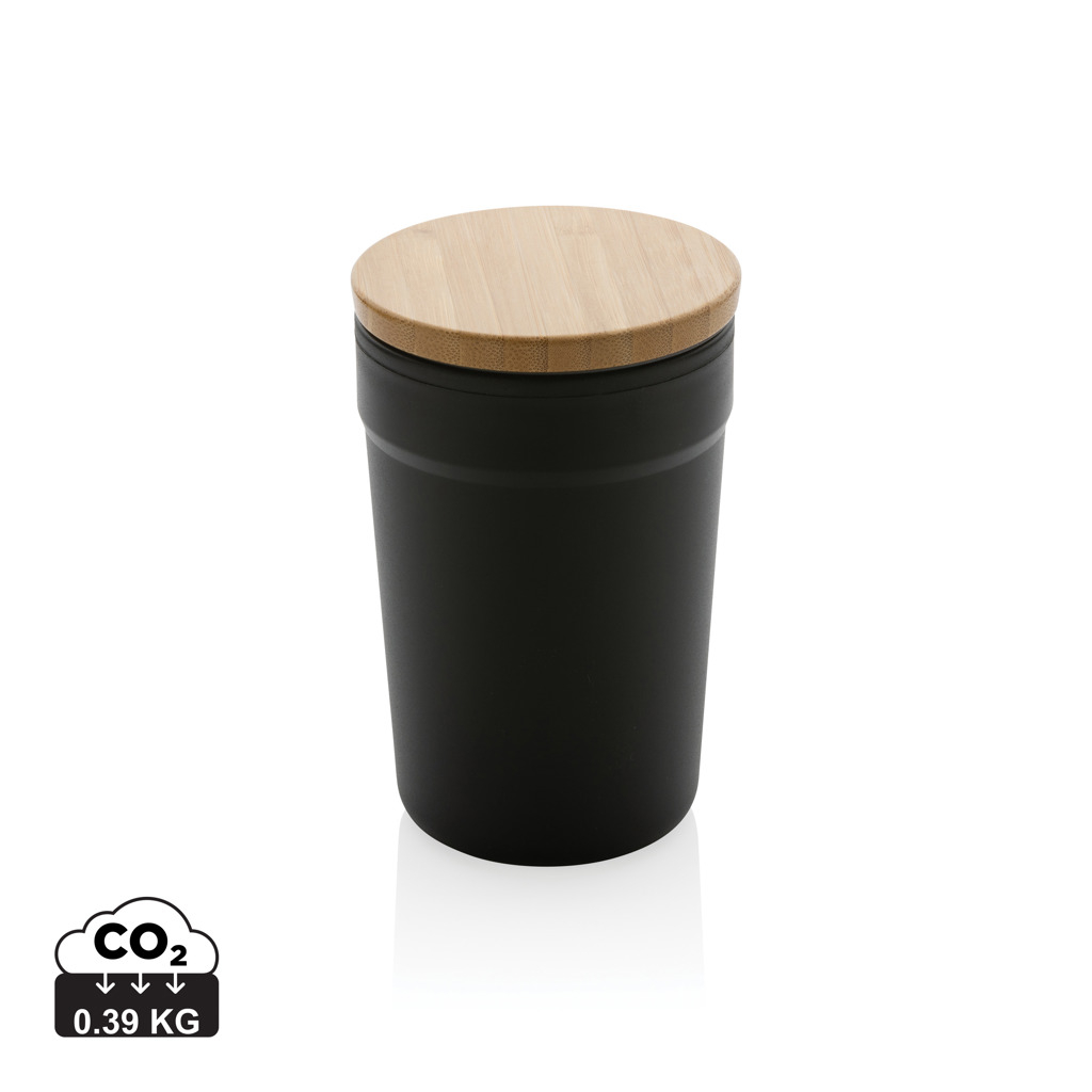 Mug recyclé couvercle bambou 300ml à personnaliser Noir