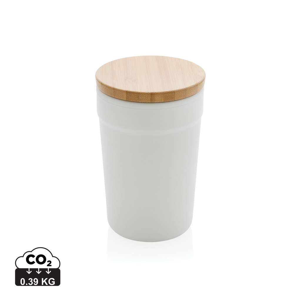 Mug recyclé couvercle bambou 300ml à personnaliser Blanc