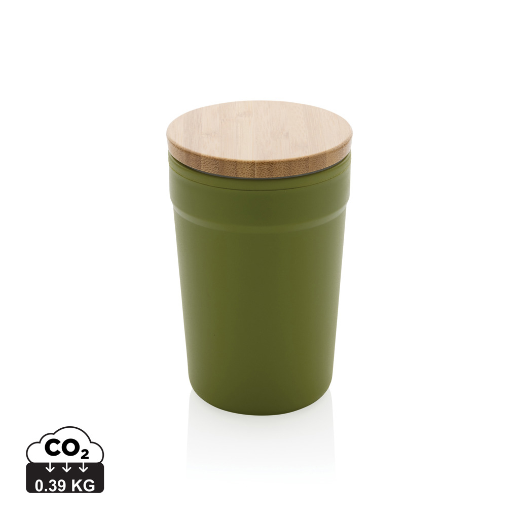 Mug recyclé couvercle bambou 300ml à personnaliser Vert