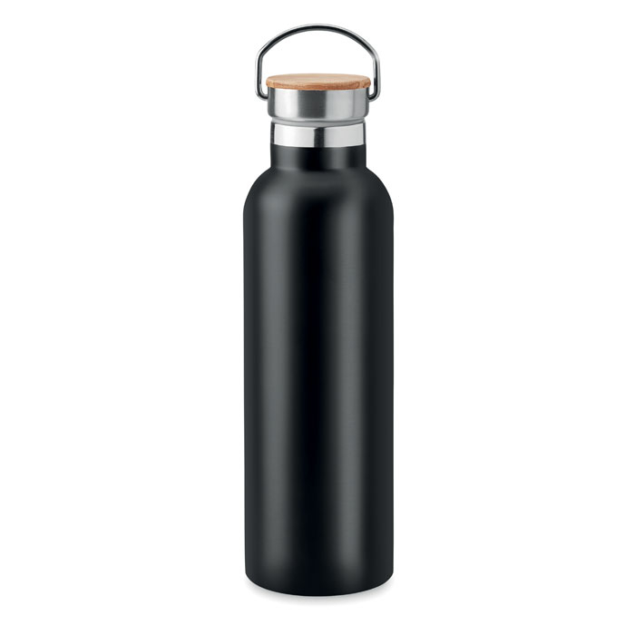 Bouteille inox et bambou publicitaire 750ml HELSINKI MED Noir