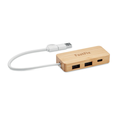 Hub USB publicitaire en bambou 3 ports HUBBAM