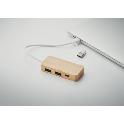 Hub USB publicitaire en bambou 3 ports HUBBAM