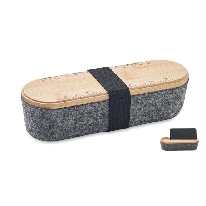 Trousse multifonctions feutre RPET personnalisée MILE Bois