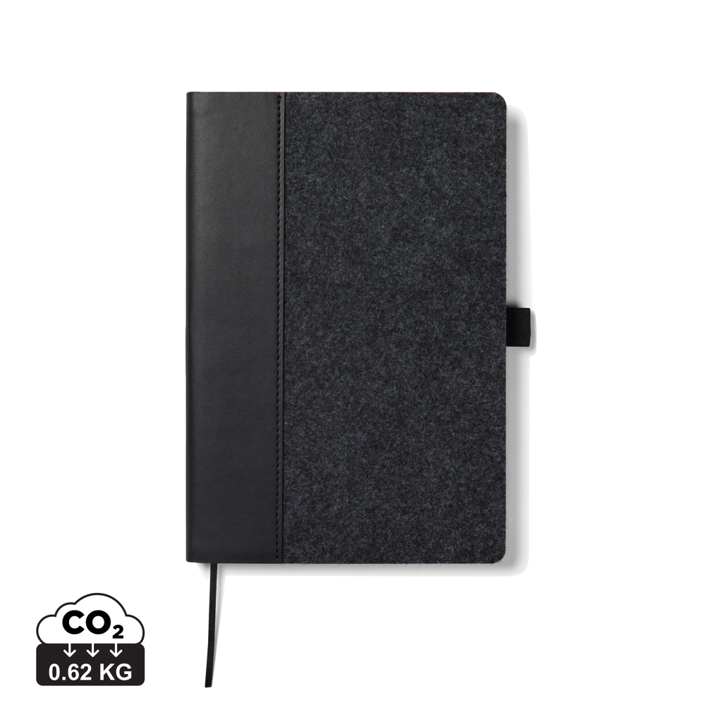 Carnet A5 personnalisé en feutre recyclé Albon VINGA Noir